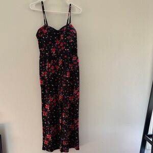 No Boundaries Black and Red Floral Jumpsuit